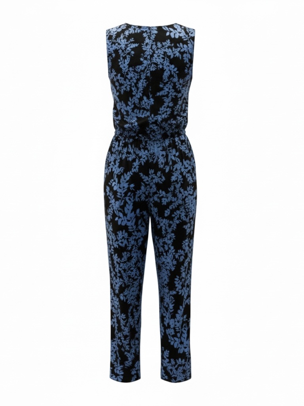 Roz & Ali Black with Blue Floral Print Jumpsuit Size 16W - Picture 2 of 8